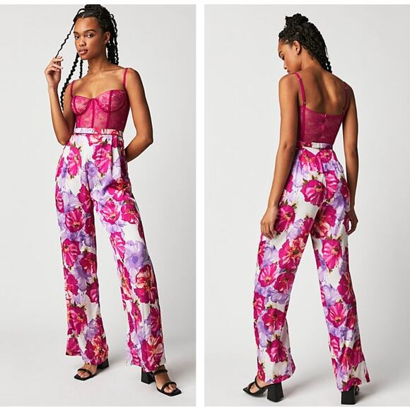 KATIE MAY x FREE PEOPLE Tink Jumpsuit Floral Lace Bustier Pink Purple {QQ40} - Picture 1 of 9